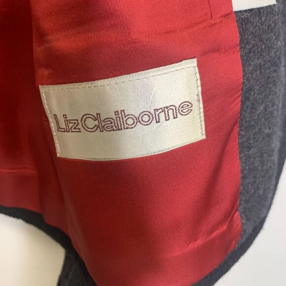 VTG Liz Clairborne Womens Dark Gray Wool Blazer Size 8 Trim - Picture 9 of 11